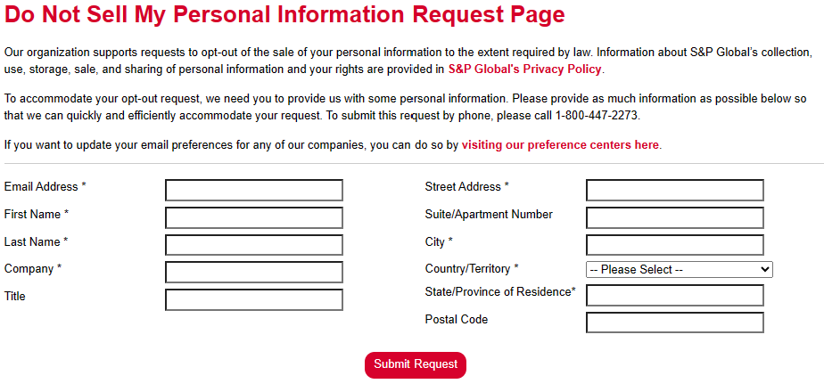 S&P Global opt out form