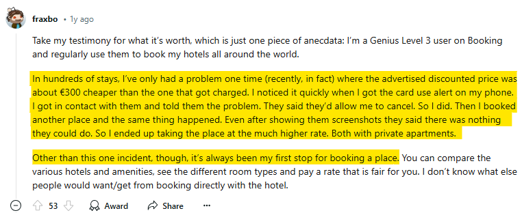 Reddit post about Expedia