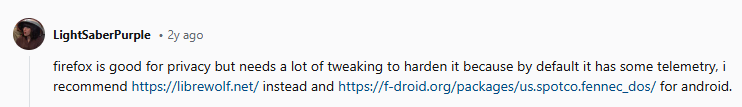 Reddit post about whether Firefox is private