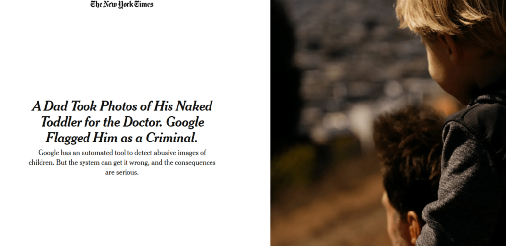 The New York Times article about Google flagging a person as a criminal due to the photos he uploaded