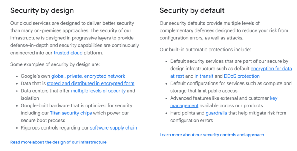 Google Cloud storage safety information 