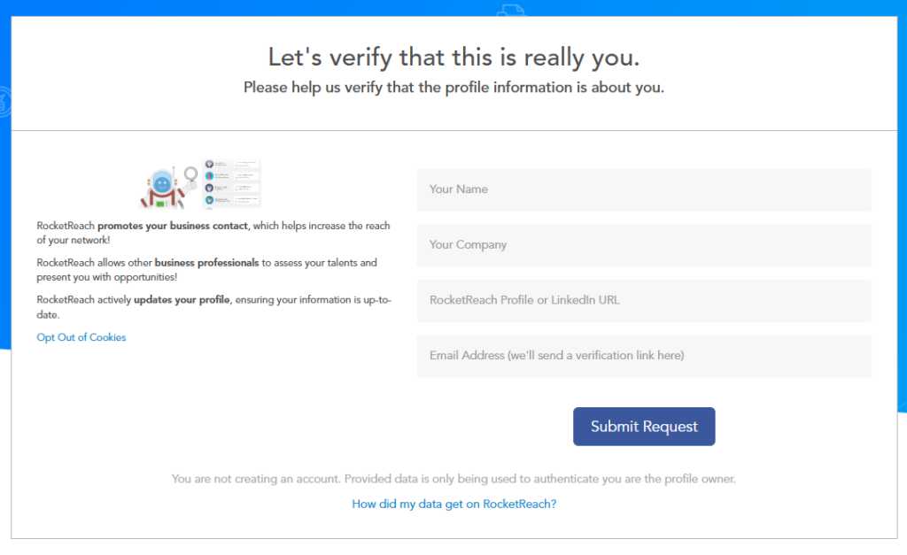 RocketReach verification form
