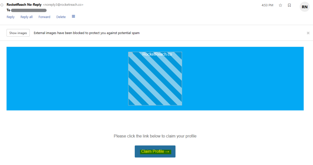 RocketReach "Claim Profile" email