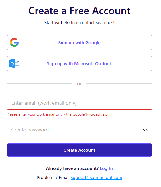 ContactOut create an account