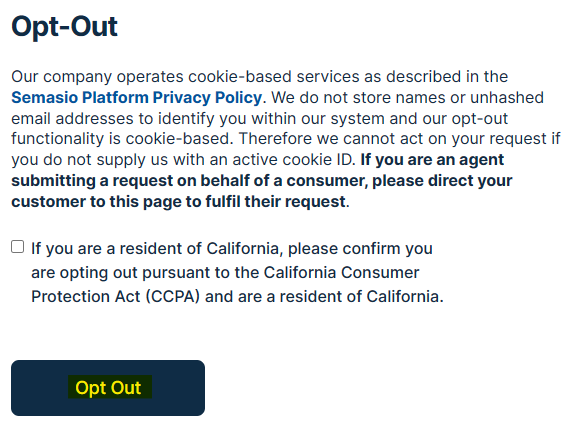 Semasio opt out button