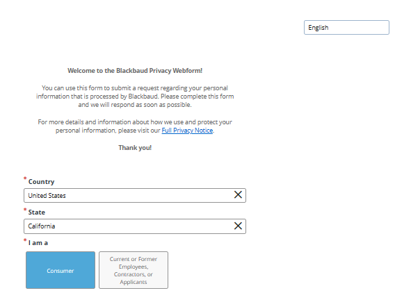 Blackbaud privacy form part one