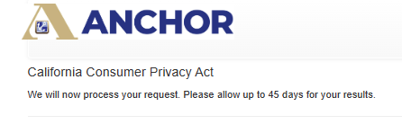 Anchor opt out request submitted