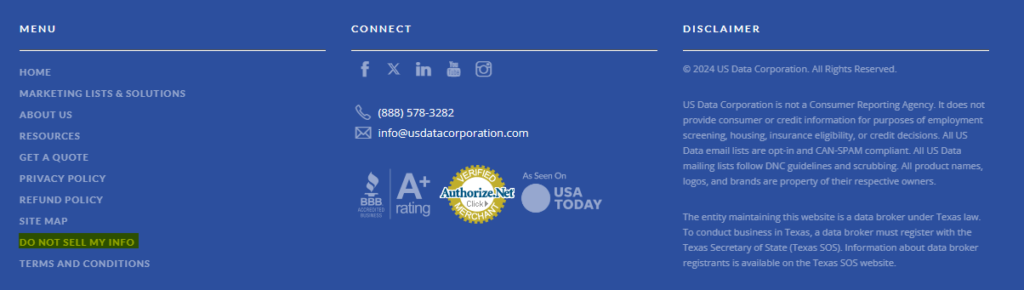 US Data Corporation footer