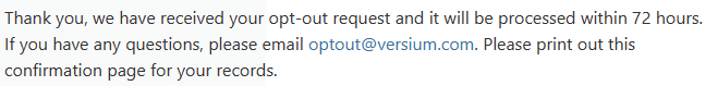 Versium opt out request submission confirmation