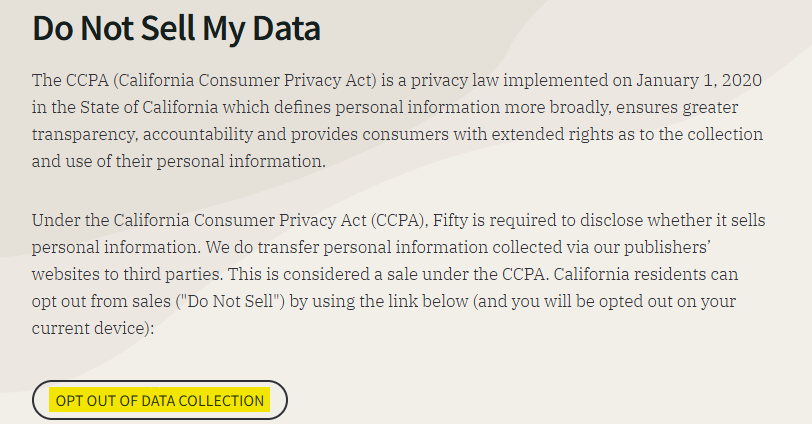 Fifty opt out of data collection button