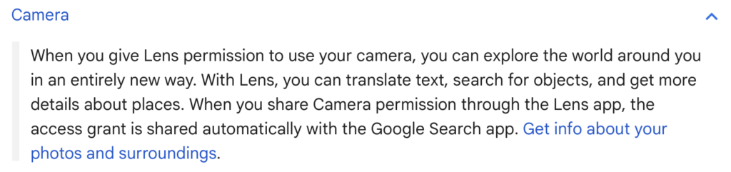 Google Lens camera permission