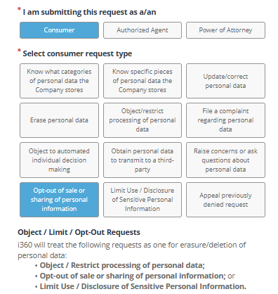 i-360 opt out form request type