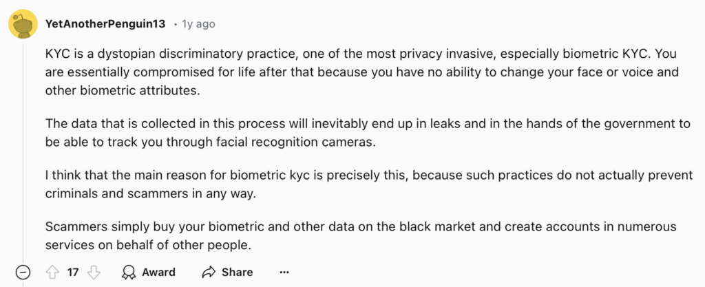 Redditor's opinion on KYC