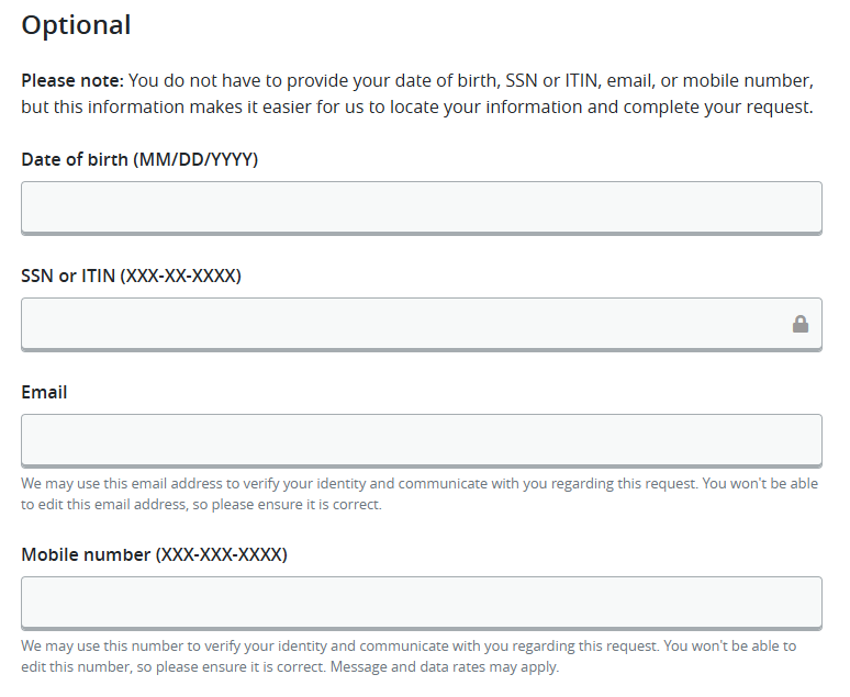 Opt out form optional fields