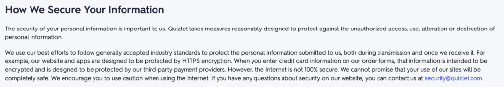 Quizlet security measures