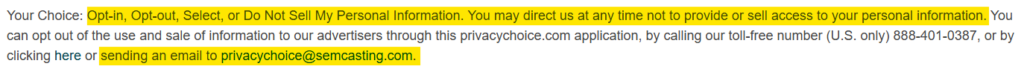 Semcasting opt out information