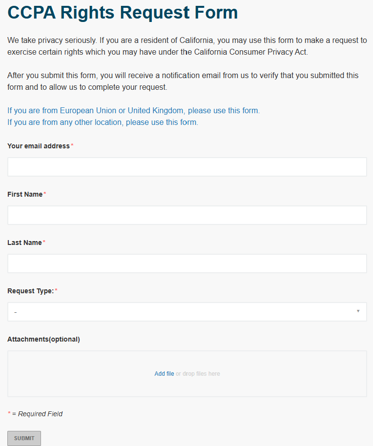 TechTarget CCPA rights request form