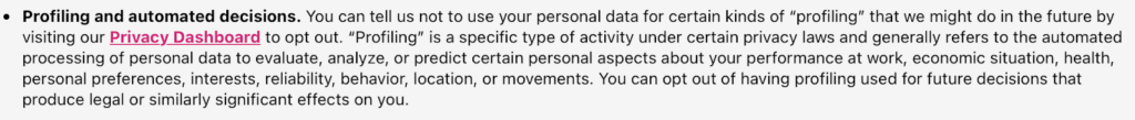 T-Mobile profiling and automated decisions section of the privacy policy