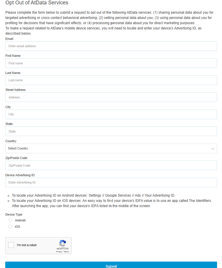 TowerData opt out form