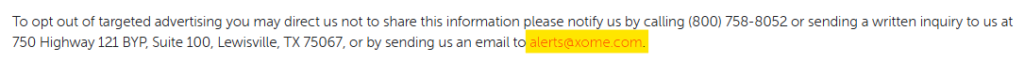 Xome opt out of targeted advertising 