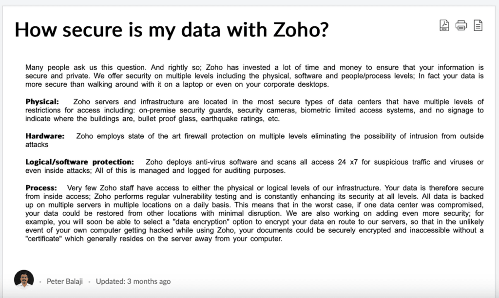 How secure is my data with Zoho? page