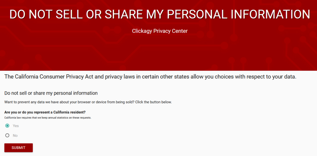 Clickagy opt out form