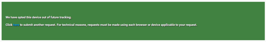 Clickagy message "You have opted this device out of future tracking."