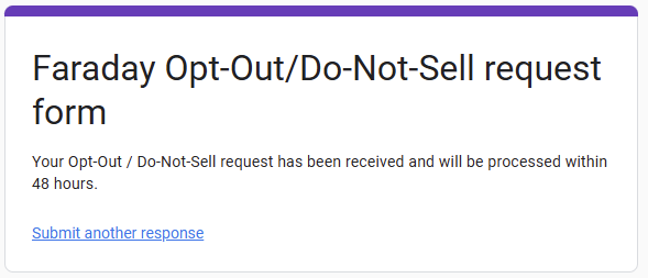 Faraday opt out form submitted message