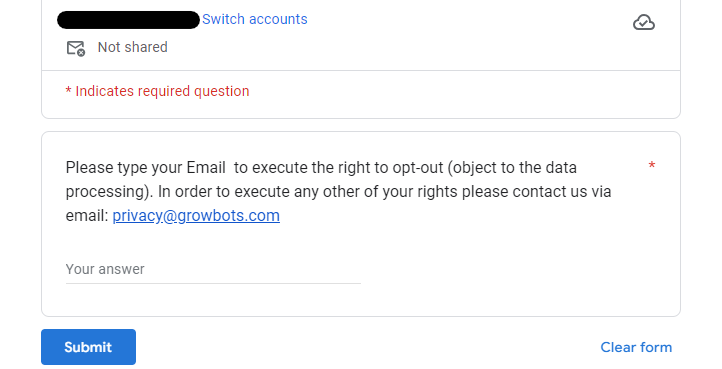 Growbots opt out form