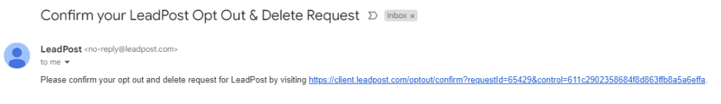 LeadPost email confirmation 