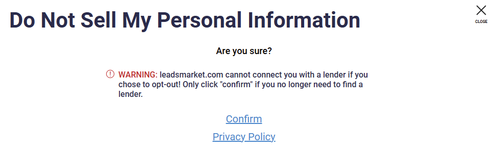 LeadsMarket confirm you want to opt out