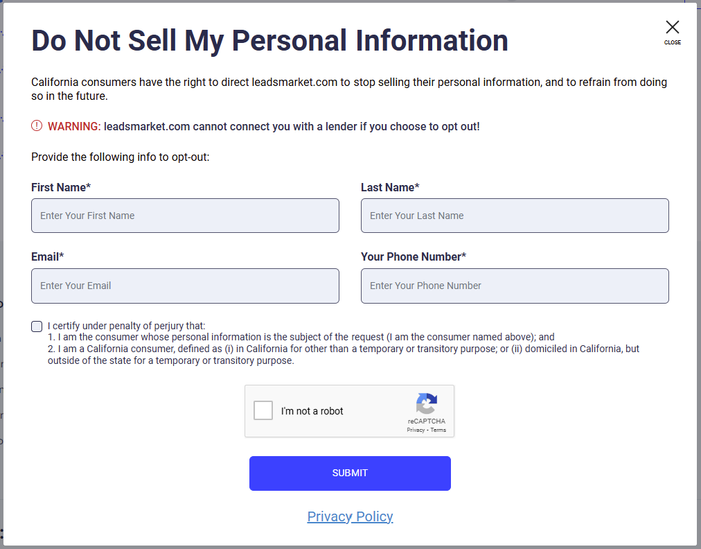 LeadsMarket opt out form