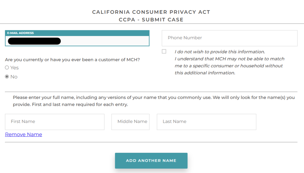 MCHData opt out form