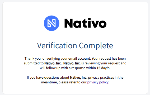 Nativo verification complete message