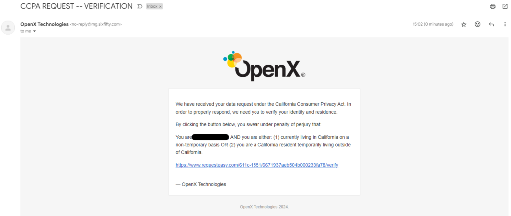 OpenX email confirmation link