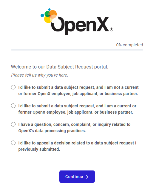 OpenX opt out form - please tell us why you're here 