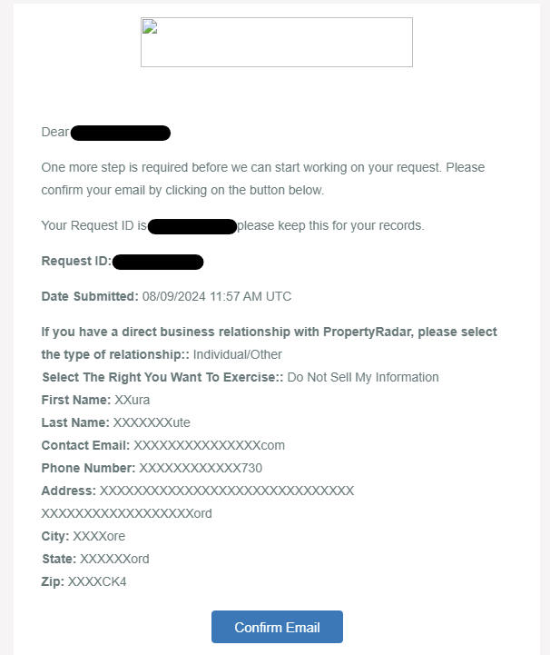 PropertyRadar email confirmation link