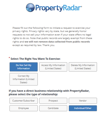 PropertyRadar opt out form