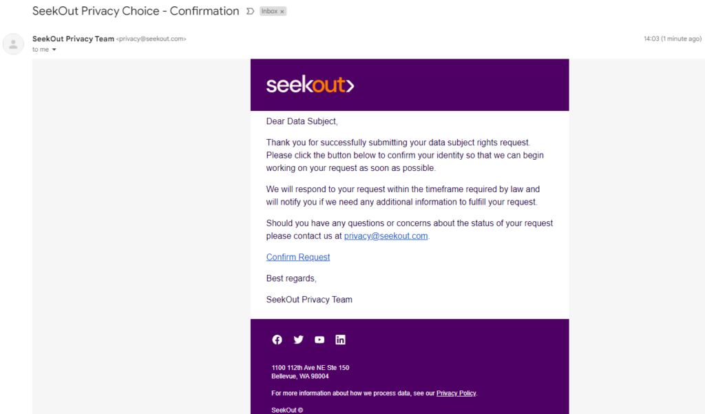 SeekOut email confirmation link