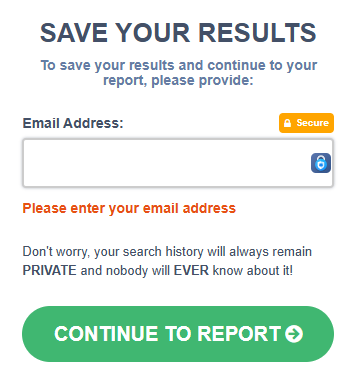 Unmask.com save your results and input your email