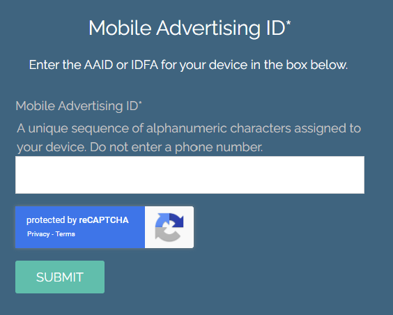 Venntel opt out form - Mobile advertising ID field 