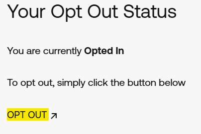 VideoAmp opt out status ("opted in") and opt out button 