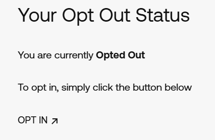 VideoAmp opt out status ("opted out") and opt out button 