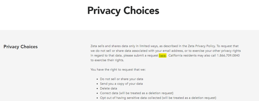 ZetaGlobal 'Privacy Choices'