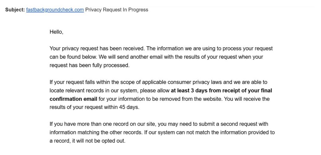 FastBackgroundCheck opt-out in progress email