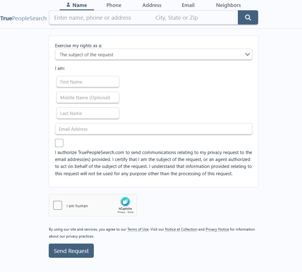 TruePeopleSearch removal form