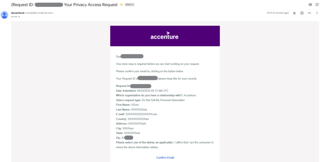 Accenture email confirmation link 