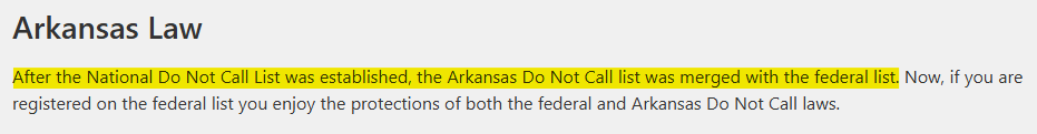 Arkansas Do Not Call law information