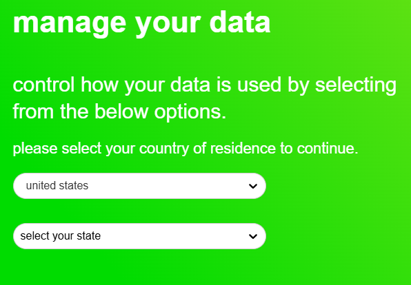 Choreograph manage your data - select your country and state