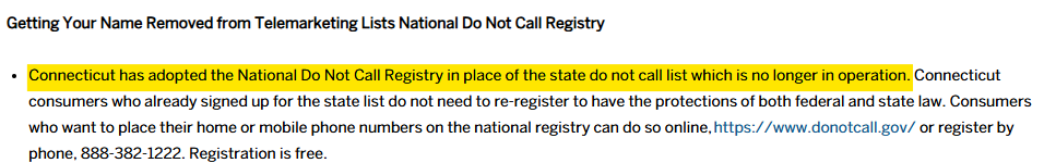 Connecticut Do Not Call List
